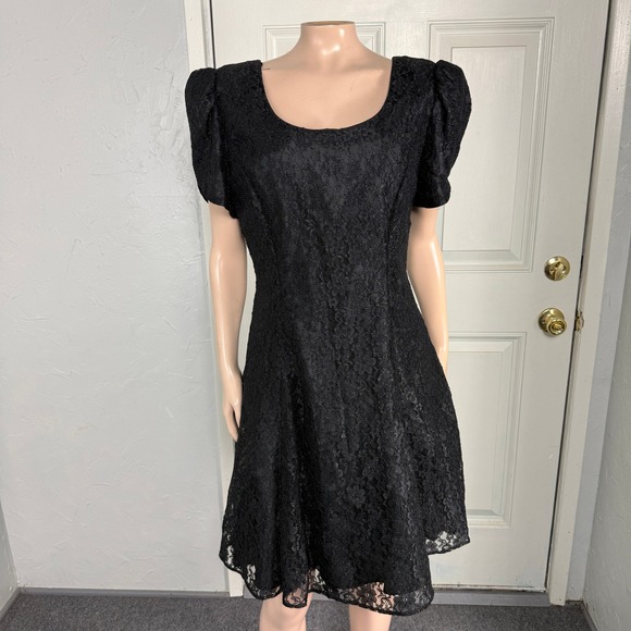 Vintage 80s DBY Dress 11 Prom Party Formal Lace Evening Knee Length S/S NN8 - Picture 2 of 8